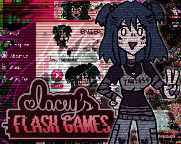 Lacey's Flash Games cover art — four corrupted Flash-era minigames